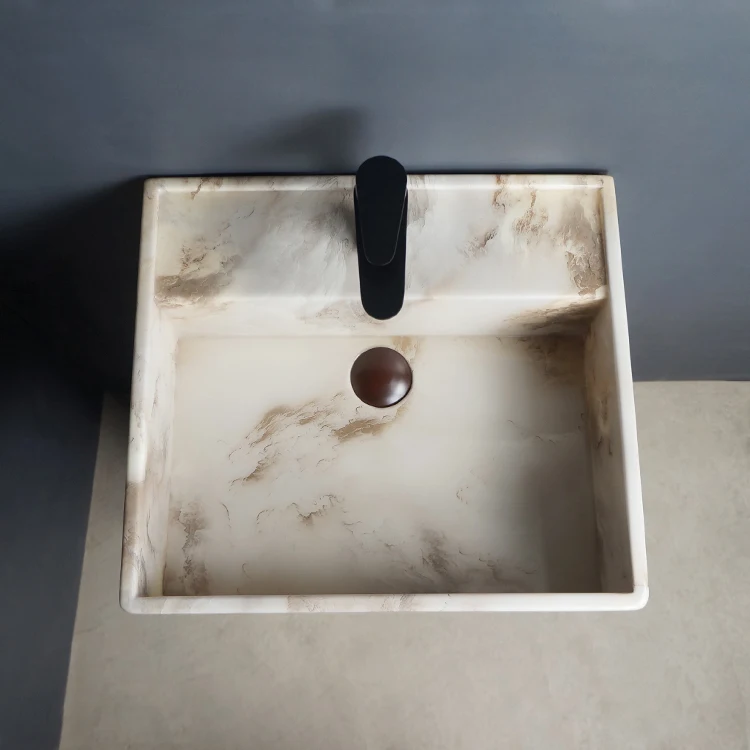 Tarpul Best Seller Modern Free Standing Pedestal Rectangular Washbasin Sink Artificial Stone Marble Mount Bathroom manufacture