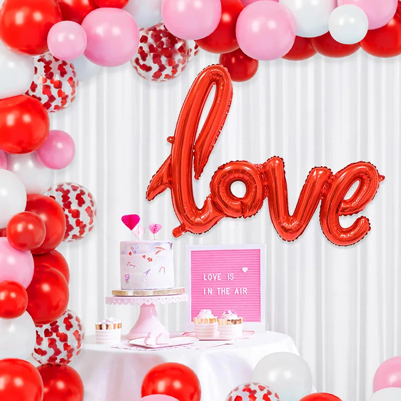 Valentine's Day theme LOVE foil balloon pink red white latex balloon arch kit party decorations