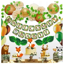 Nicro Jungle Animal Theme Birthday Party Supplies Welcome Baby Shower Leaves Banner Latex Balloon Kids Birthday Party Decoration