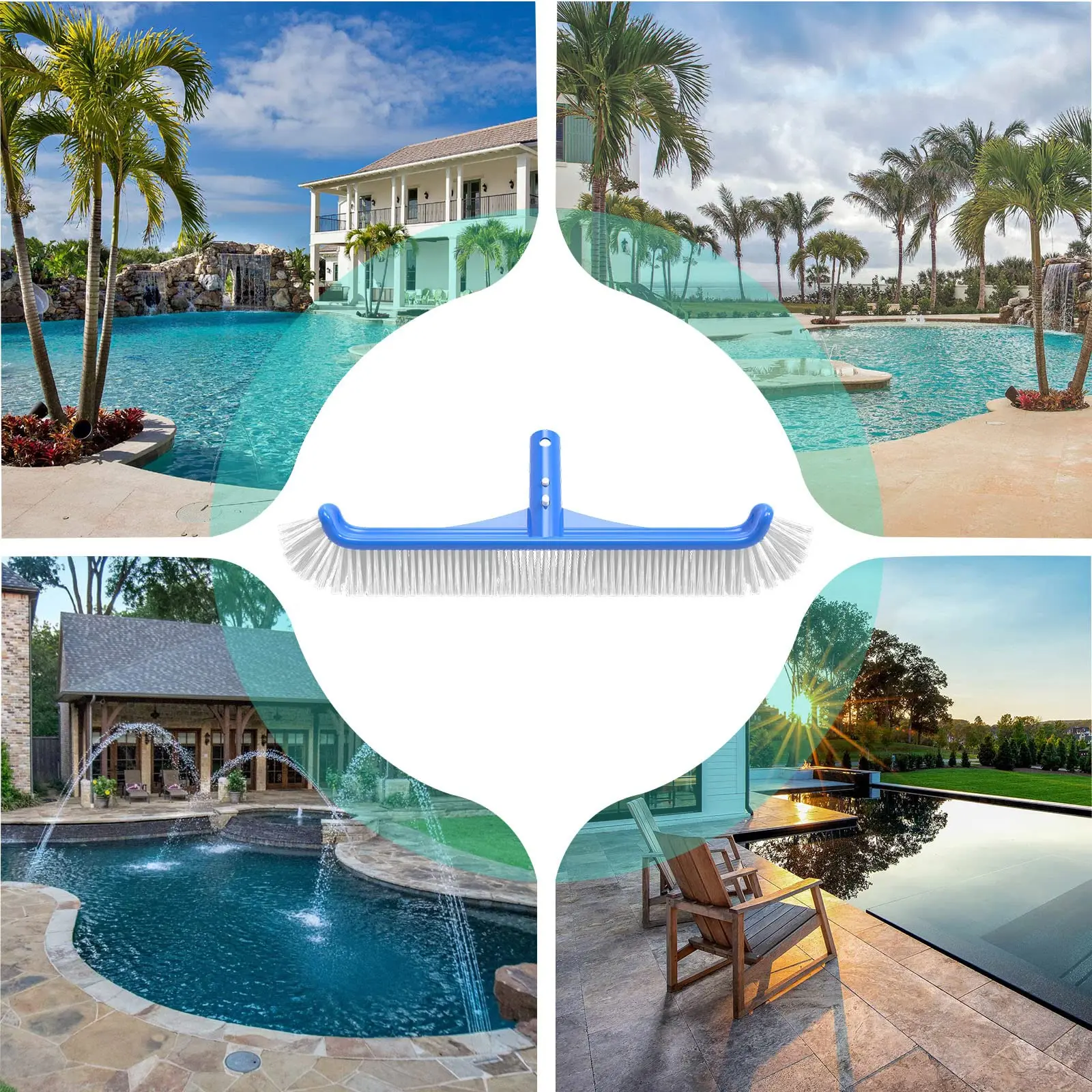 BN Pool Brush With Curved Brush and EZ Clip Handle, Pool Cleaning Bru