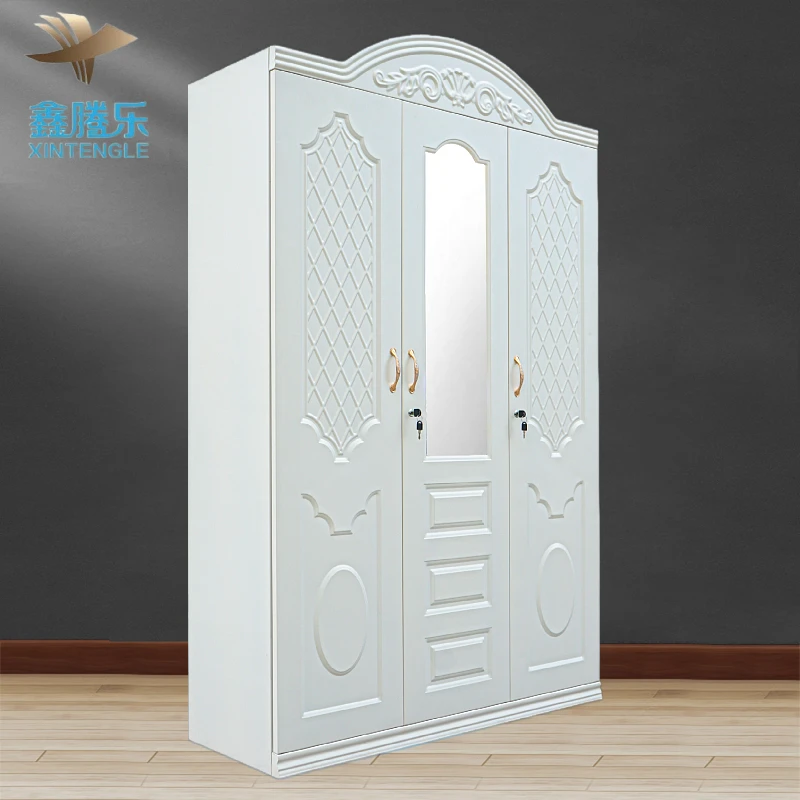 Best Seller Modern 3-Swing Door Bedroom Furniture Iron Armories Steel Imprint Pattern Almirah Wardrobe Mirror by Modern