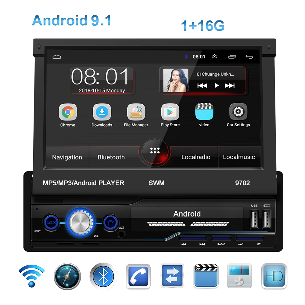 Podofo Din Android Autoradio Car Radio Stereo With Retractable