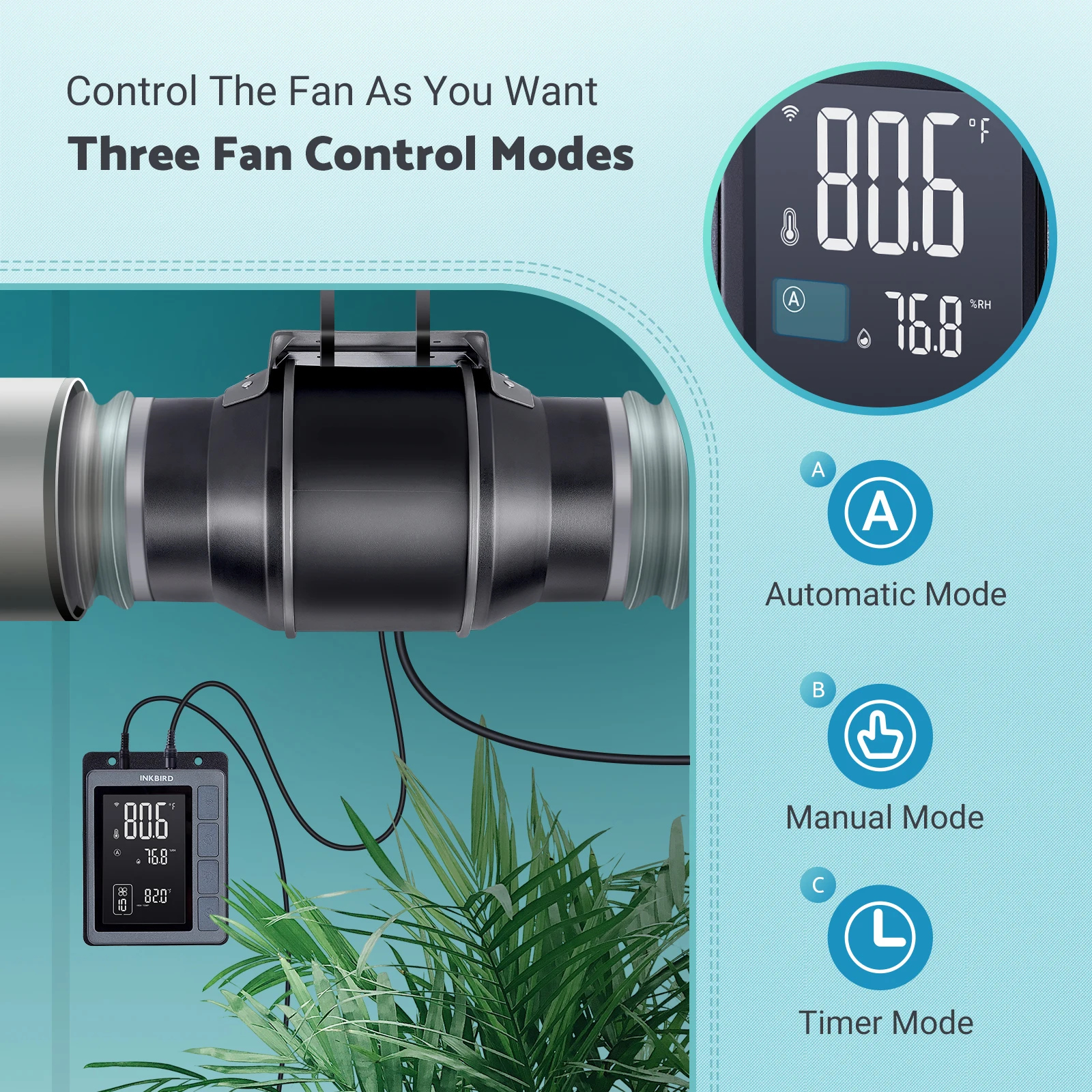 Inline Duct Fan, INKBIRD, 350CFM, Electric - detail 2