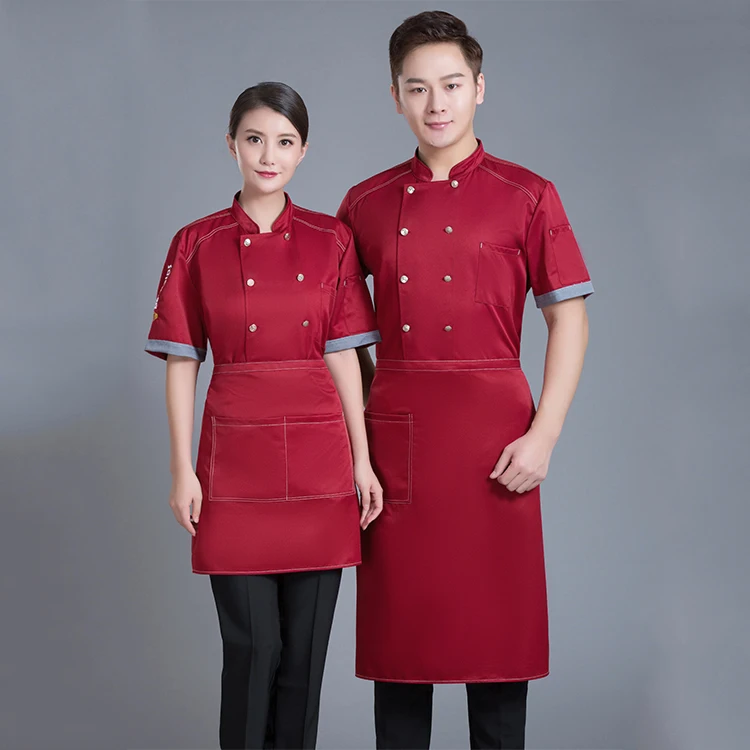 Chef Coat Short Sleeve Cook Jacket Restaurant Uniform Catering Working Clothes 
