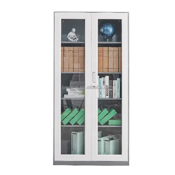 Modern Style Office Storage Cabinet with 2 Glass Doors Steel Filing Cupboard for Home Library School Gym Workshop Use