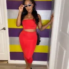 Dresses KC 2021 Women Sexy Skirts 2 Piece Set Summer Outfits Tube Top Skirt Set Dresses Women Clothing