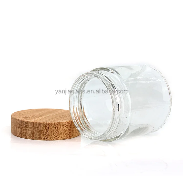 300ml 10oz food grade straight side wide mouth glass honey jar for storage with wooden lid