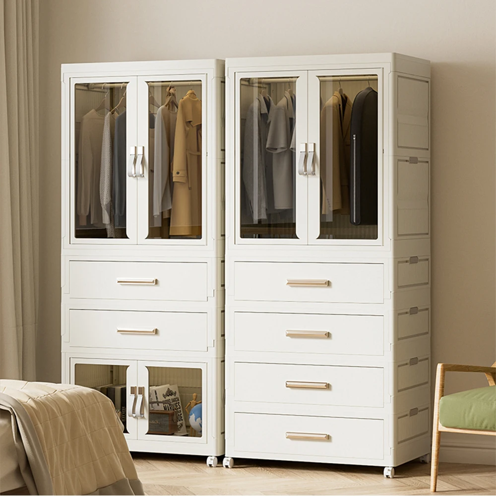 No tool Assembly Foldable Wardrobe Storage Cabinet Combination with drawer