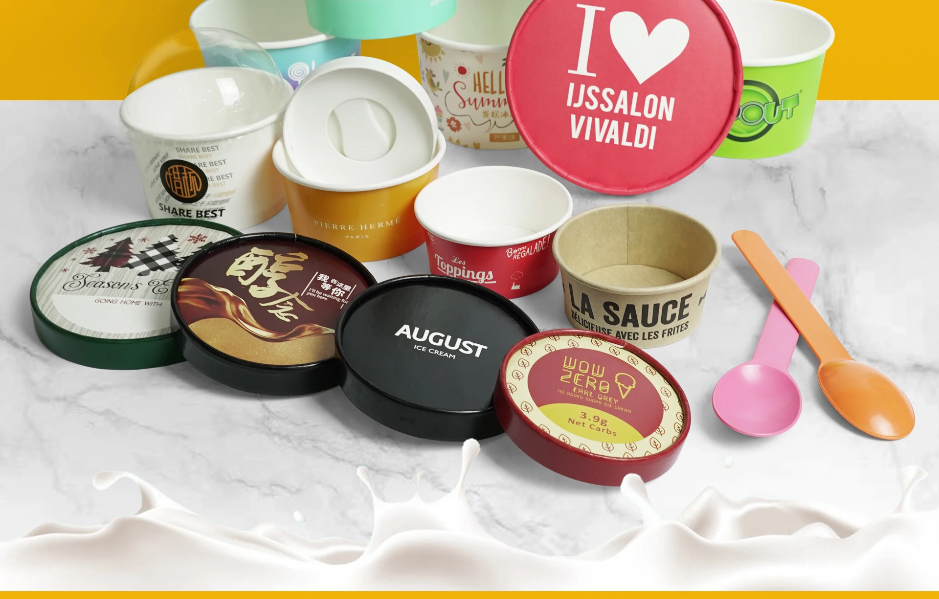 Custom Logo Printed Ice Cream Cup Frozen Yogurt Gelato Bowls 3 4 5 8 12