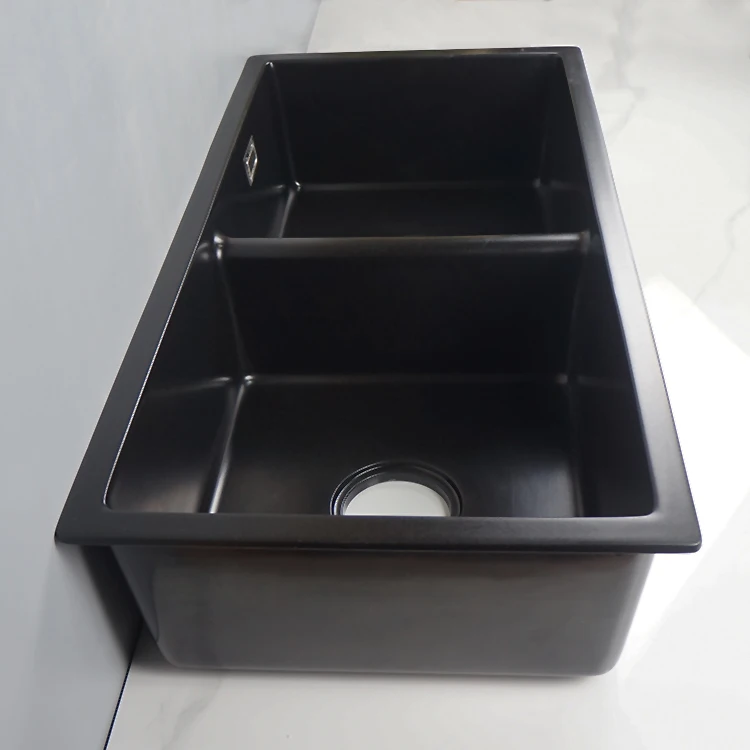 Tarpul Modern Quartz Matte Black Single Bowl Kitchen Sink Undermount Square Small Double Bowls Two Holes Hand Washing Basins details