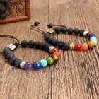 Bracelet 2021New 8mm Gemstone Lava 7 Chakras Bracelet Braided Life Tree Healing Yoga Buddha Bracelet