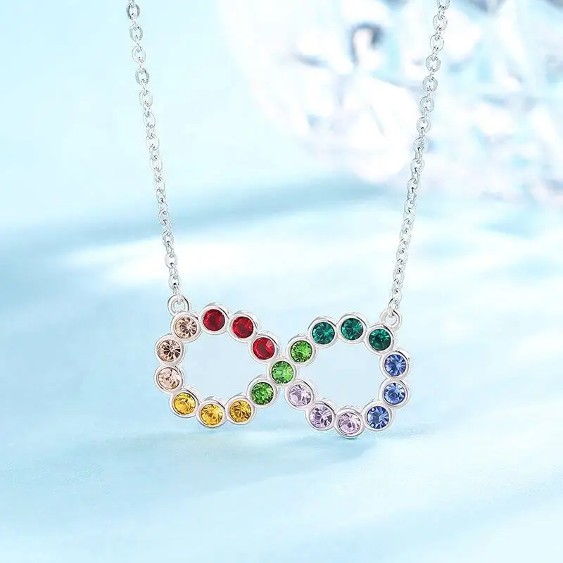 CDE YN0934 Fine Jewelry  925 Sterling Silver Necklace Factory Wholesale Women Rainbow Stone Crystal Colorful Pendant Necklace
