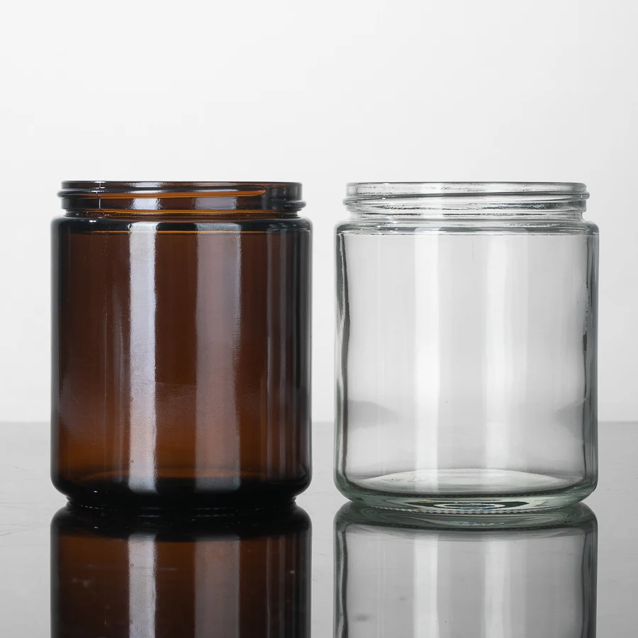 Transparent And Amber Color 9 oz Straight-Sided Jars 70-400 Finish Bamboo / Wood Lid For Protein powder Tea Peanut Sauce Candle