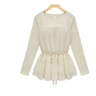 Lace Blouses Lace Office Ladies Elegant Ruffled White Lace Fabric Blouses With Drawstring