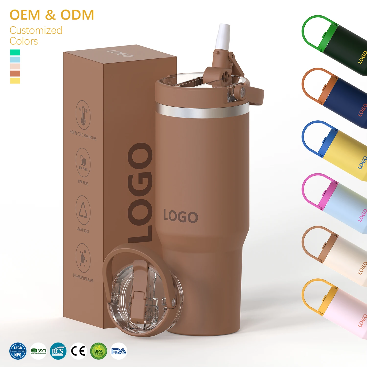 Customized 20oz 24oz 32oz 40oz Tumbler Stainless Steel Double Wall Vacuum Insulated Portable Travel Mug with logo Handle Straw factory