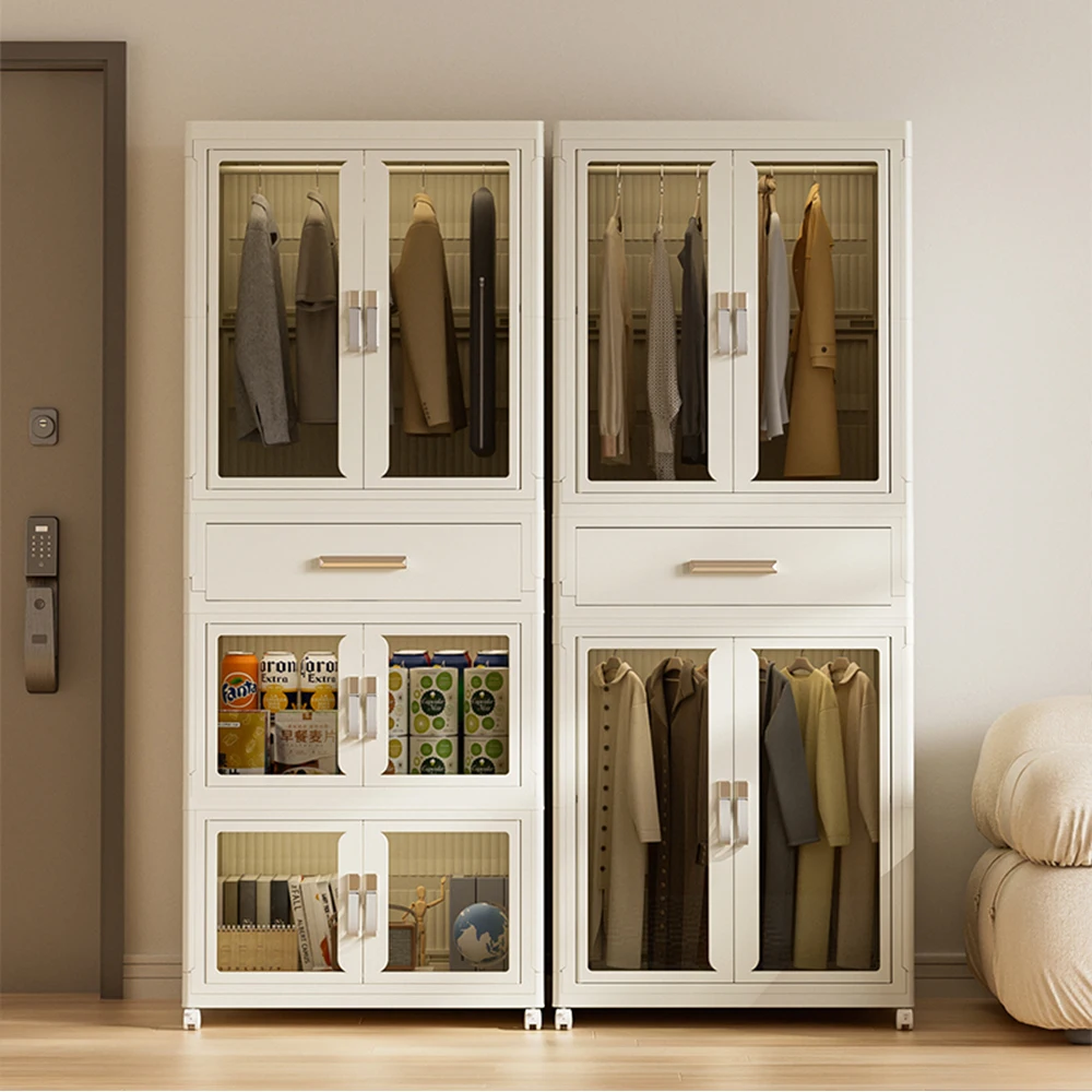 No tool Assembly Foldable Wardrobe Storage Cabinet Combination with drawer