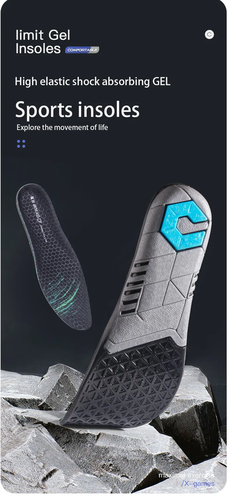 Men’s Silicone Running Insoles with Triple Shock Absorption Men’s Silicone Running Insoles with Triple Shock Absorption