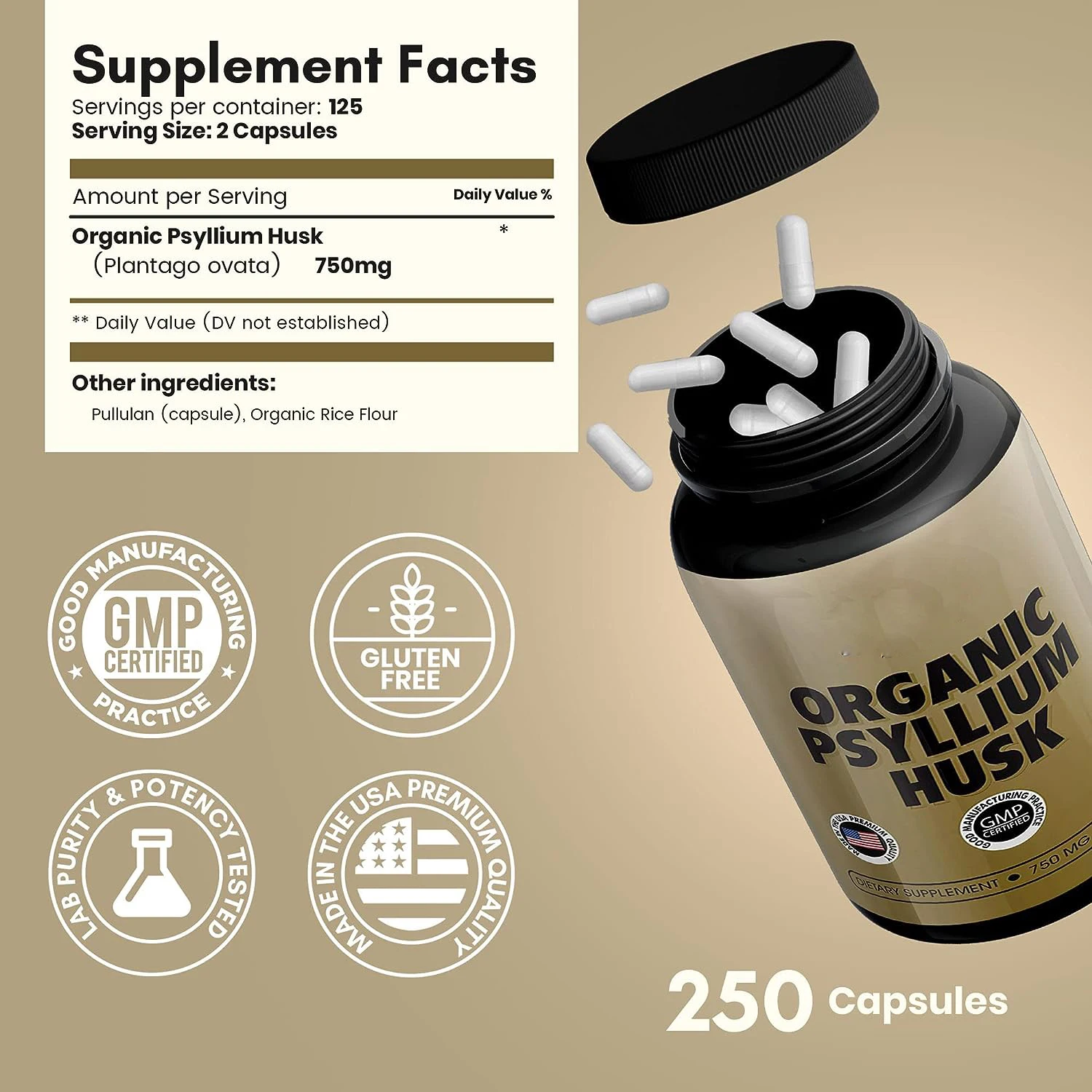 Psyllium Husk Capsules Allnatural Fiber Supplement Alternative To