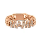 Gold Pave Rings Gemnel Luxury Gift Gold Plated S925 Pave Diamond MAMA Link Chain Rings