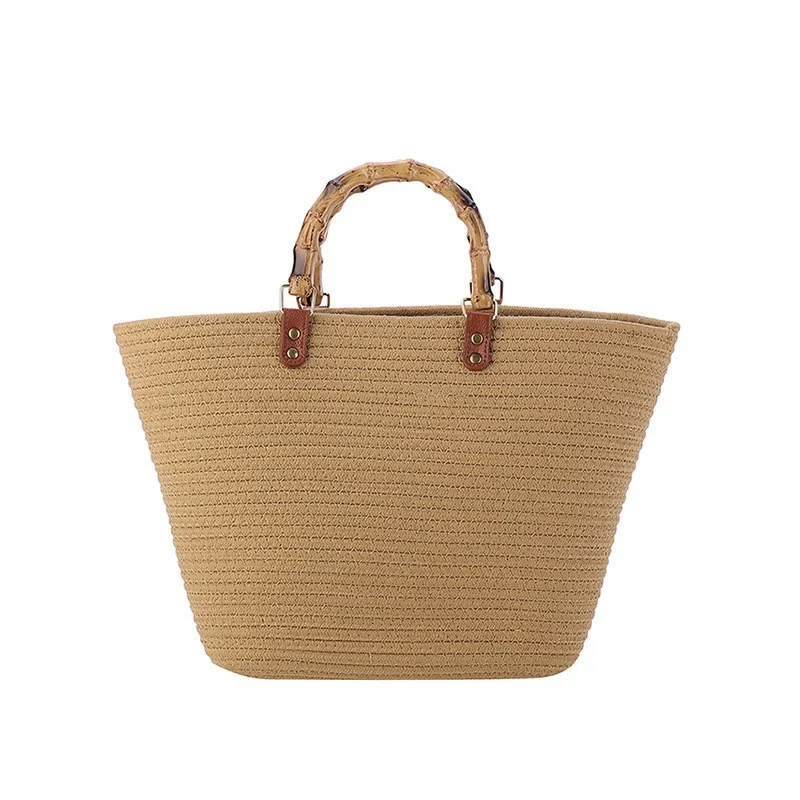 HUAYI  Cotton rope braided color customized Hand-woven bag with wooden handle