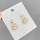 Women Drop Earrings ED61803 Korean Fashion Cute Gold Plated Zircon Women Jewelry Shell Round Drop Earring
