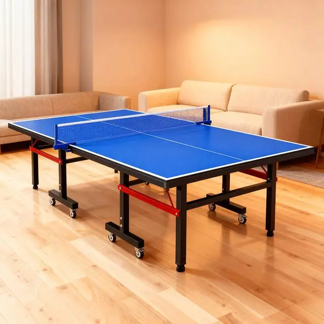 18mm Indoor Standard Size Movable Ping Pong Table, Double Foldable with Wheels Ping Pong Set