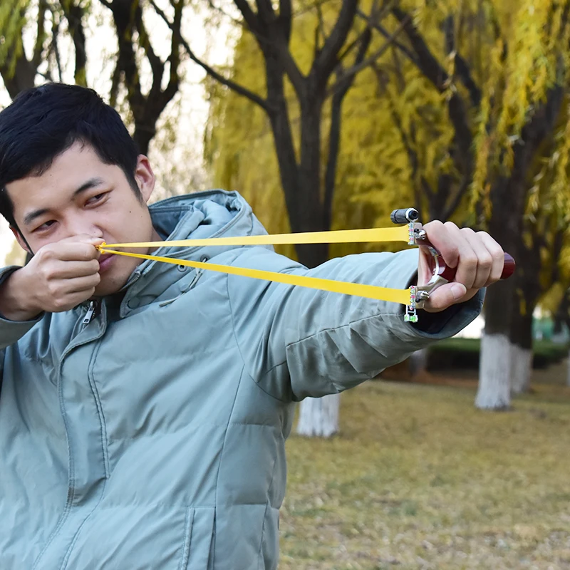 户外狩猎用激光瞄准超硬弹弓平皮革橡皮筋配件射击产品