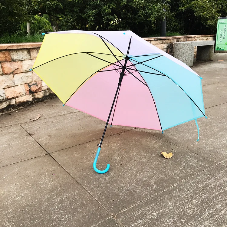 WHY426 Fashion Gradient Umbrella Rainbow Transparent Long Handle J Handle Umbrella Semi Automatic Umbrella