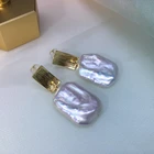 Silver Earrings Hot Selling 925 Silver Natural Freshwater Baroque Pearl Rectangular Stud Earrings Jewelry