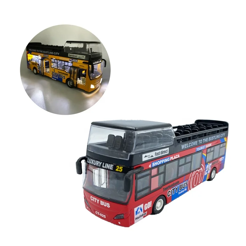 1:32 Diecast Car Toys Pull Back Double Decker Sightseeing Bus Model Red 