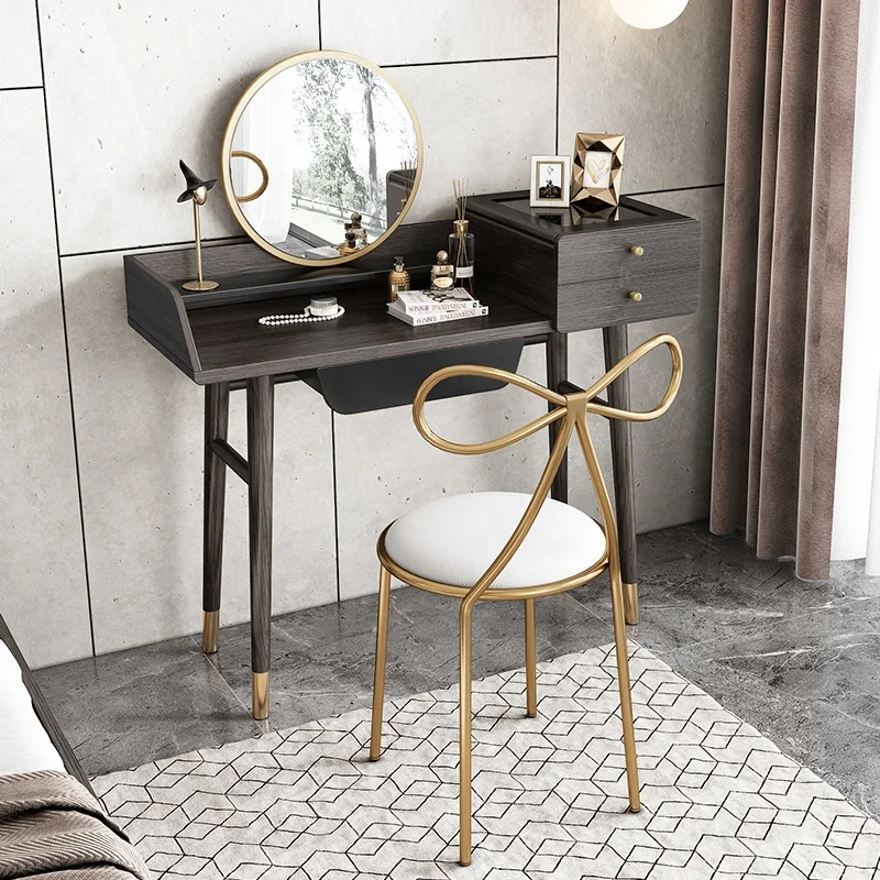 European Style Luxury Modern Storage Black Simple Vanity Mirror Set Dressing Table