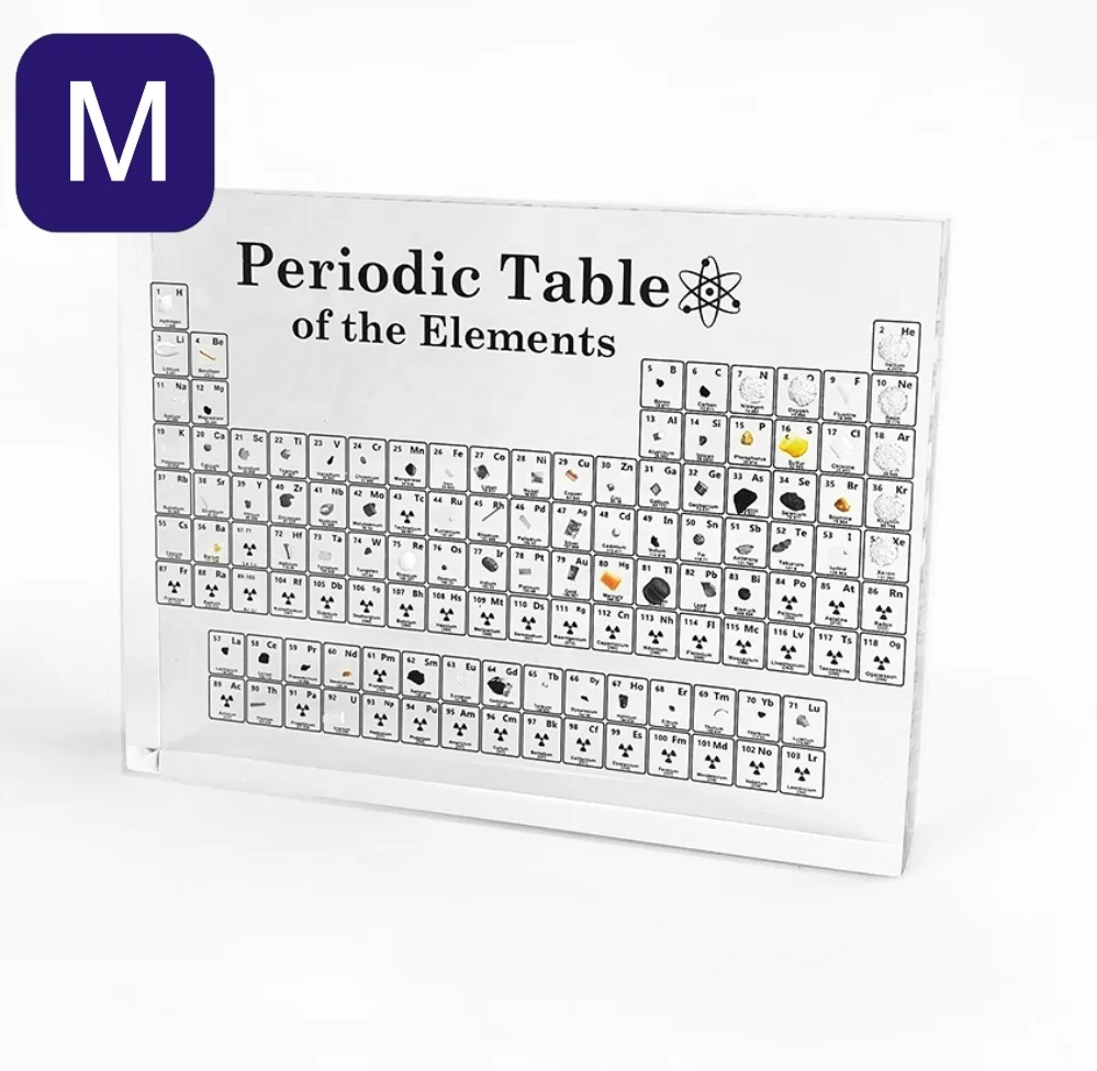 7.9*5*1 inch Large Size Periodic Table with Real Elements Inside 7.9 Inch Acrylic Periodic Table with Elements Samples Periodic Table Display with Elements 