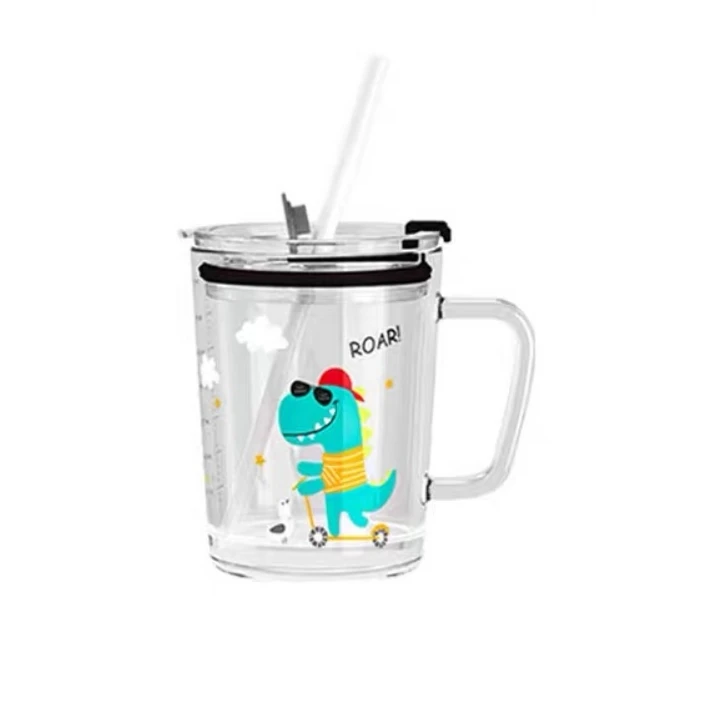 Top Seller Clear Glassware Drinkware Iced Coffee Tea Mug Water Tumbler Dinking Glasses Round glass cup with handle lid and straw
