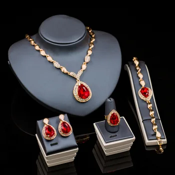 Fashion Women Jewelry Alloy Gem Earring Ring Bracelet Wedding Set Necklace