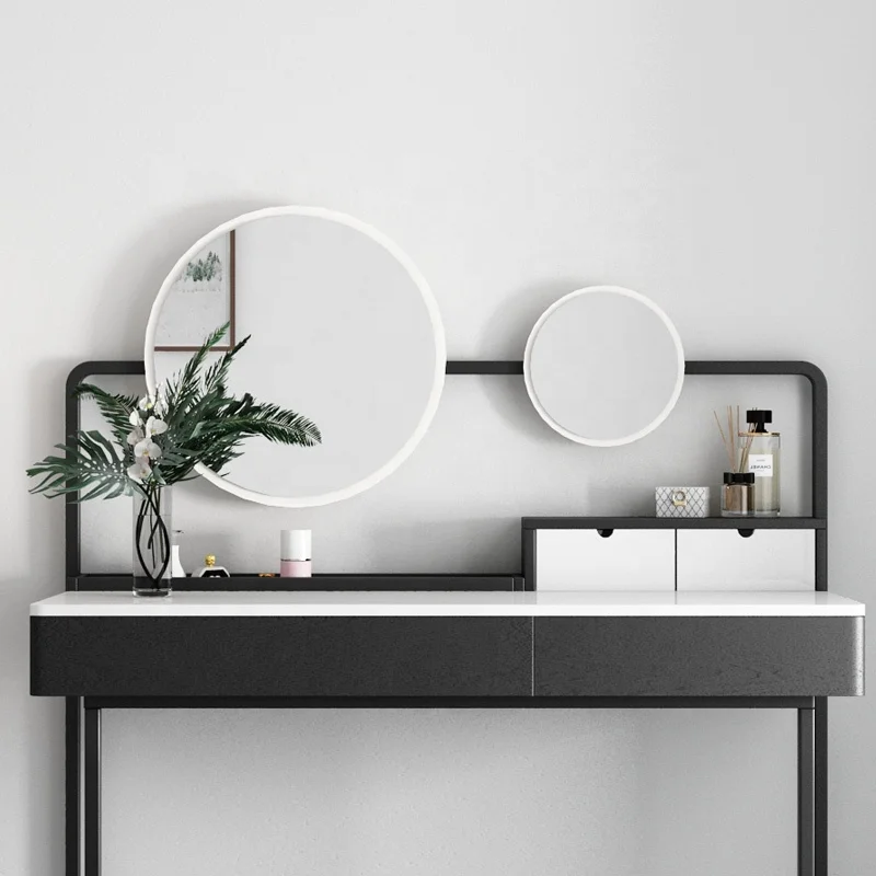 Simple Design Modern Furniture White And Black Glossy Two Mirrored Bedroom White Dressing Table