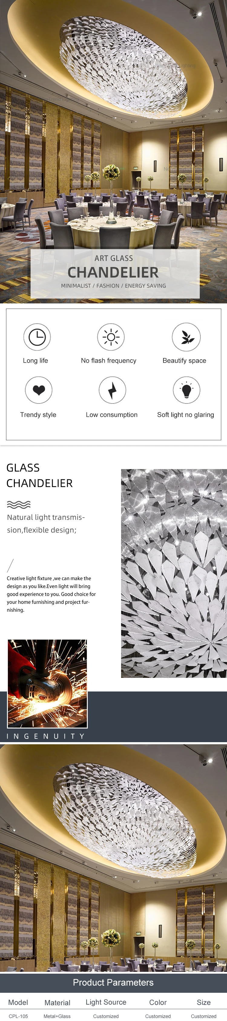 cpl 105 bespoke decoration lighting for ballroom hotel lobby custom luxury glass led ceiling lamp-0