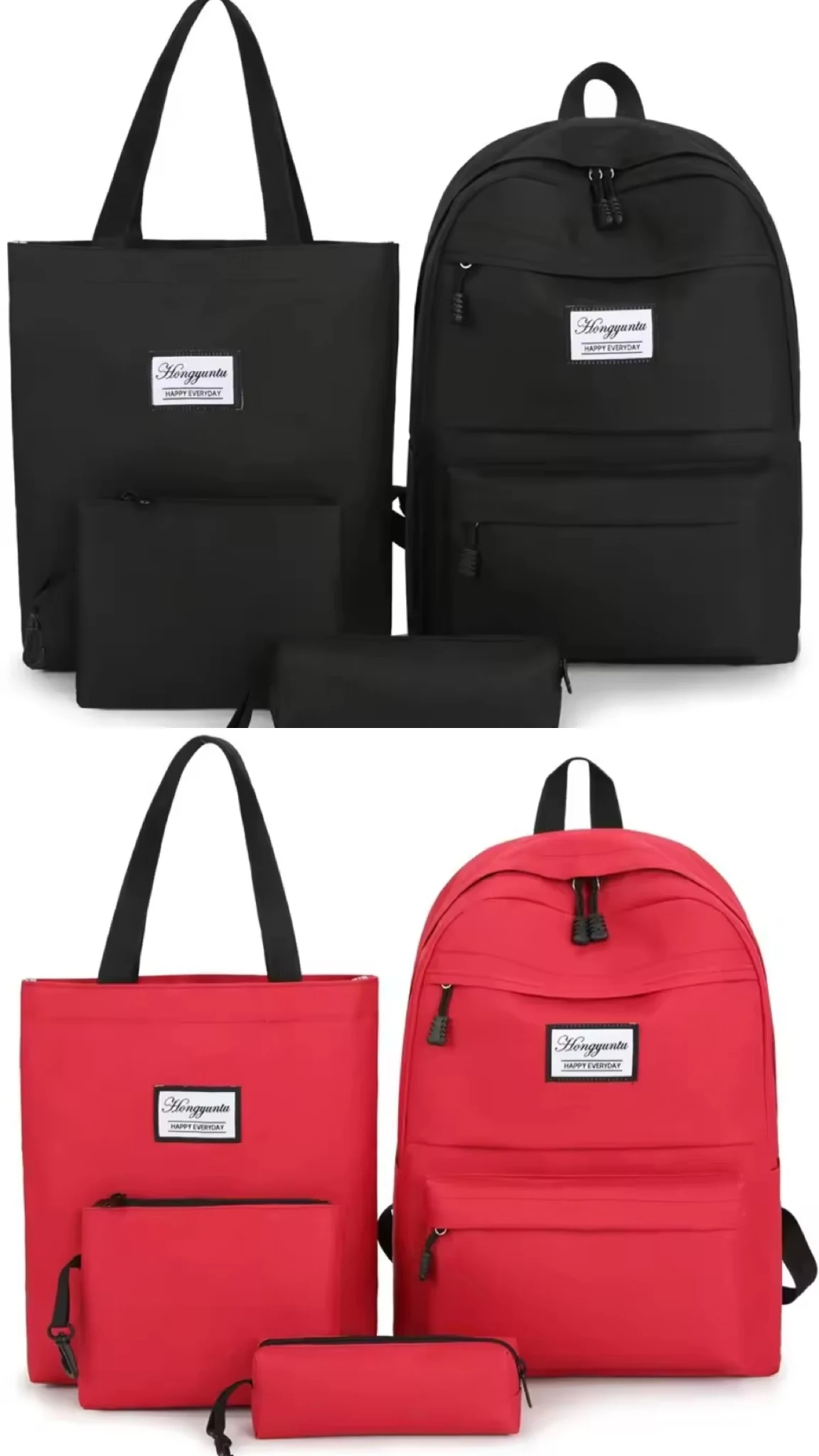 Pink Green Black Red White 4pcs Girls Back Pack Set Children Handbag Stationery Bag Canvas School Bags