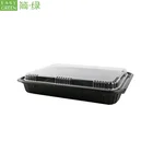 Ps Tray Black Sushi Tray Easy Green Disposable Square Black Plastic PS Takeaway Sushi Food Serving Tray With Lid