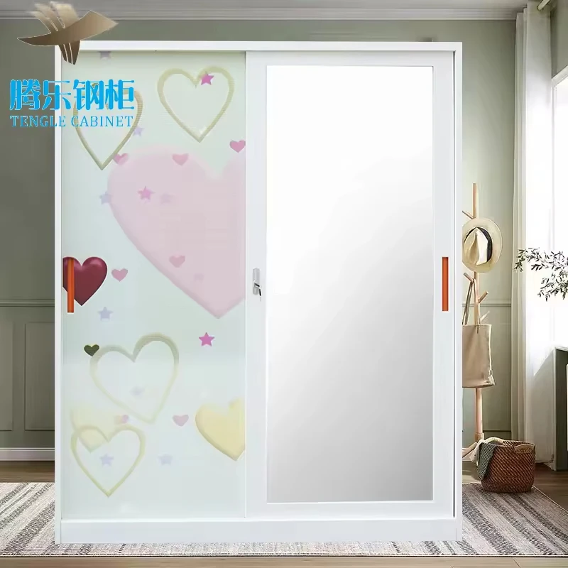 Metal Wardrobe Sliding Steel Door Bedroom Furniture Lemari Pakaian Besi Modern Home Furniture