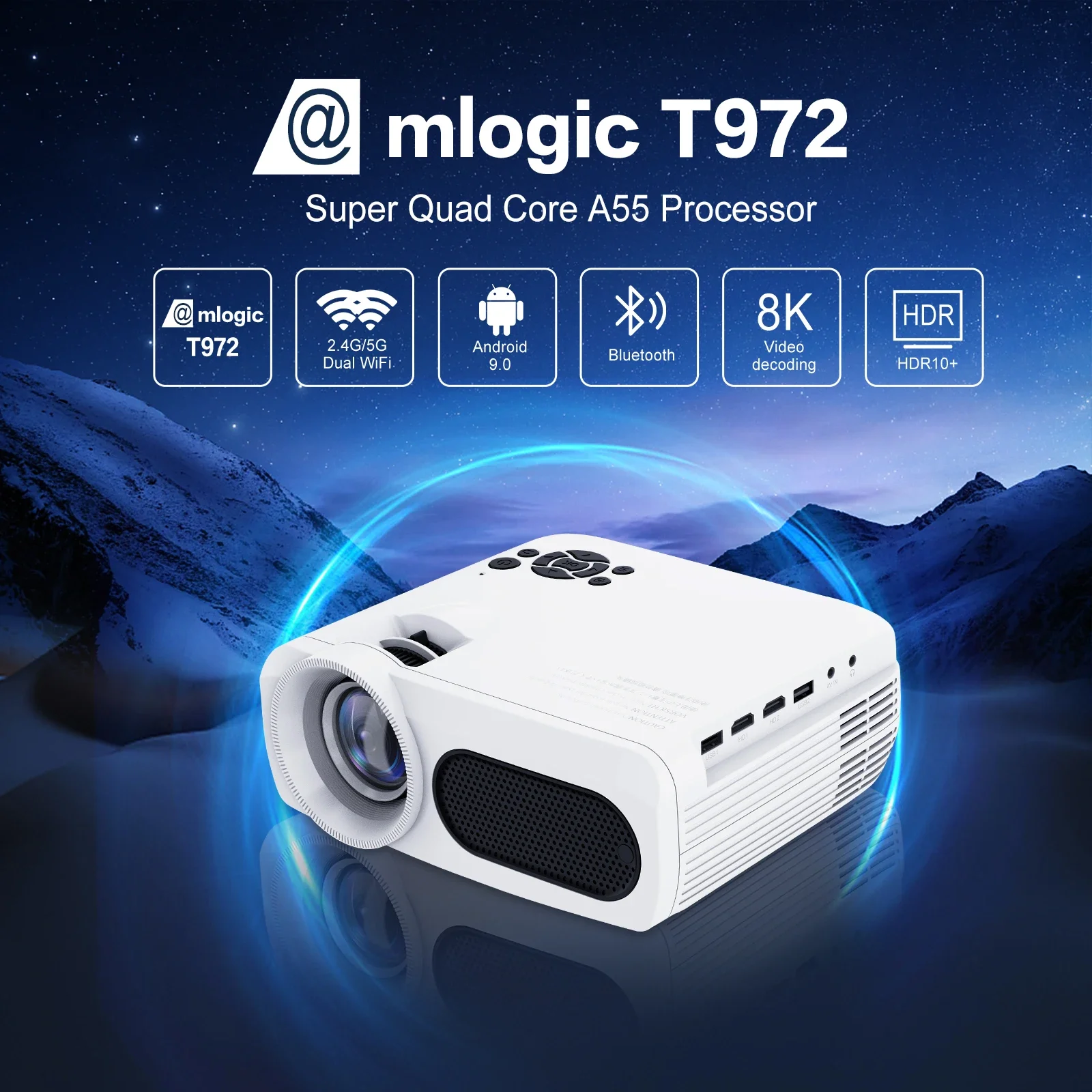 M7 mini Portable Projector 300 ANSI lumens Movie Projector Full 1080P hd 2GB 16GB Short Throw Projector 4k amlogic T972