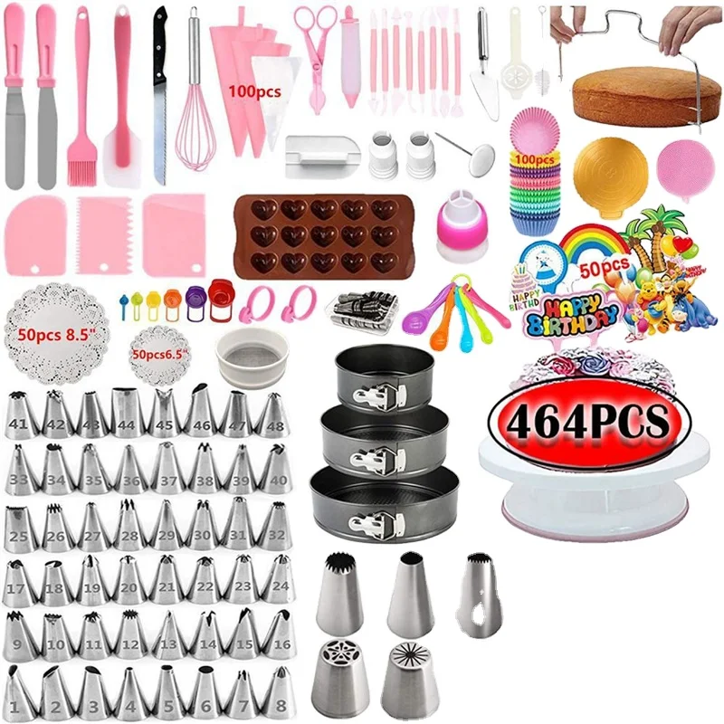 Hot Selling 464 Pcs Cake Decorating Supplies Kits With Springform Cake Pans Set Cake Baking Turntable Set for Beginners