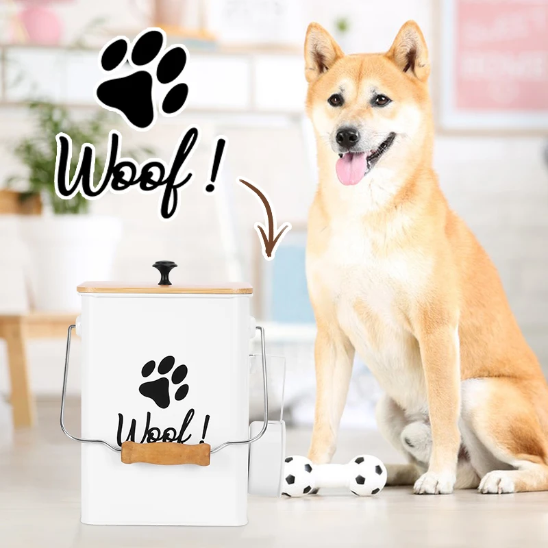 New Arrival Metal Set of Two Pet Food Storage Container Set with Wooden Lid