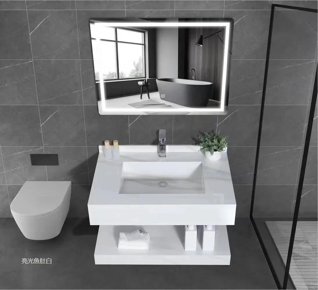 Tarpul Modern Vanity Hotel Cabinet Bathroom Vanities Sintered Stone Slab Wall Mounted Decorative Furniture Rectangular Basin manufacture