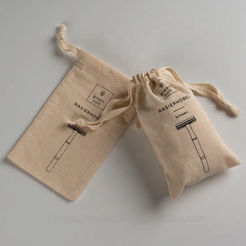 Custom Logo Printed Cotton Cosmetics Drawstring Bag