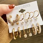 Gold Hoop Earrings Pearl Women Ladies Creative French Retro Gold Plated Large Hoop Pearl Earrings Set Jewelry