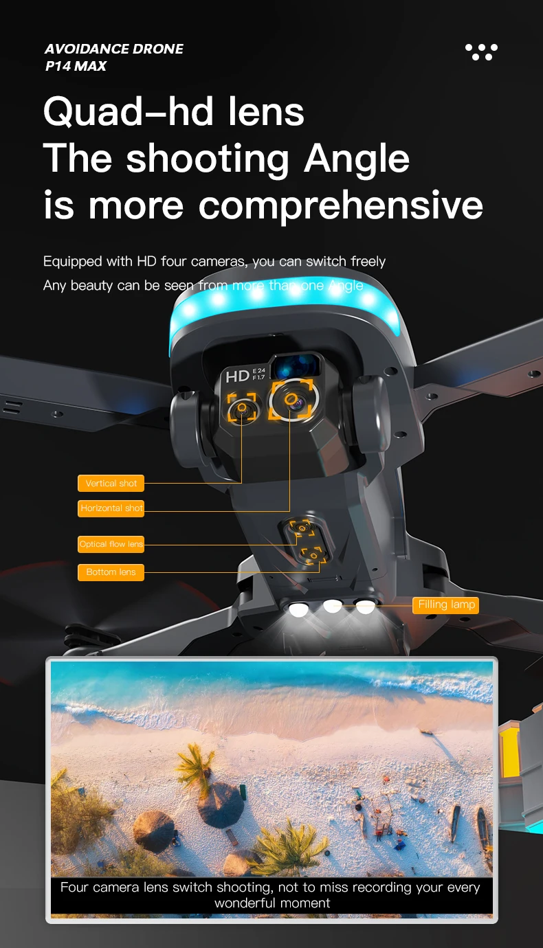 P14 Drone 360 Roll 50x Zoom LED Lights Trajectory Flight Headless Mode 8K Camera Beginner Mini Drones Delivery 3 Batteries