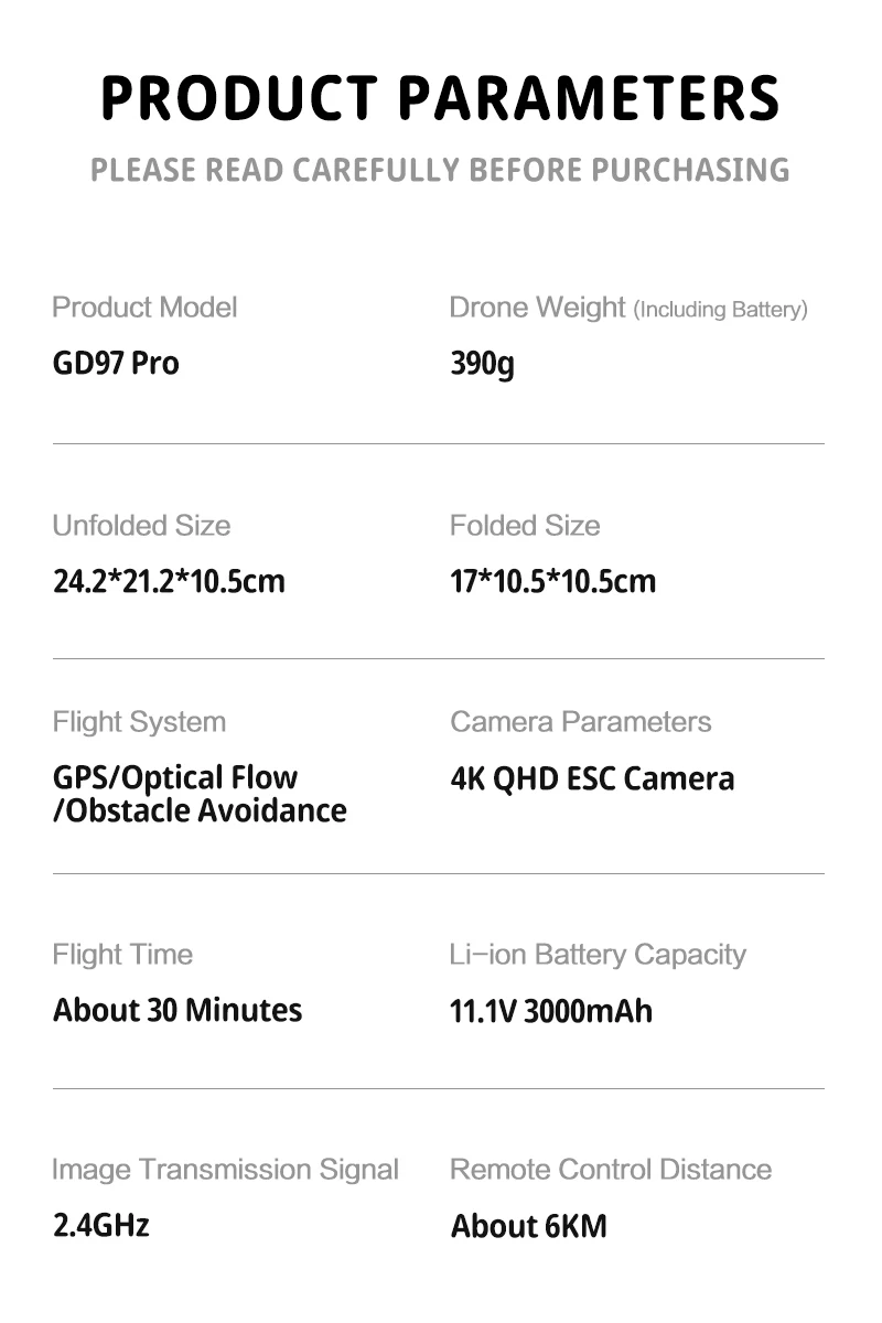 GD97PRO GPS Drone 3-axis Gimbal Ordinary Remote Control Flight Long Range 6KM Display Digital Remote Controller Real 1080P to 4K