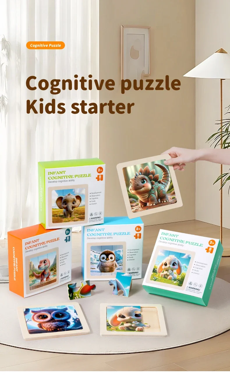 Zabawki dla dzieci Drewniane puzzle dla dzieci Drewniane zabawki edukacyjne dla dzieci Puzzle ze zwierzętami z kreskówek dla dzieci chłopców i dziewcząt