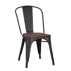 Hot Sell Industrial Metal Frame Bistro Dining Chair With Elm Wood Seat