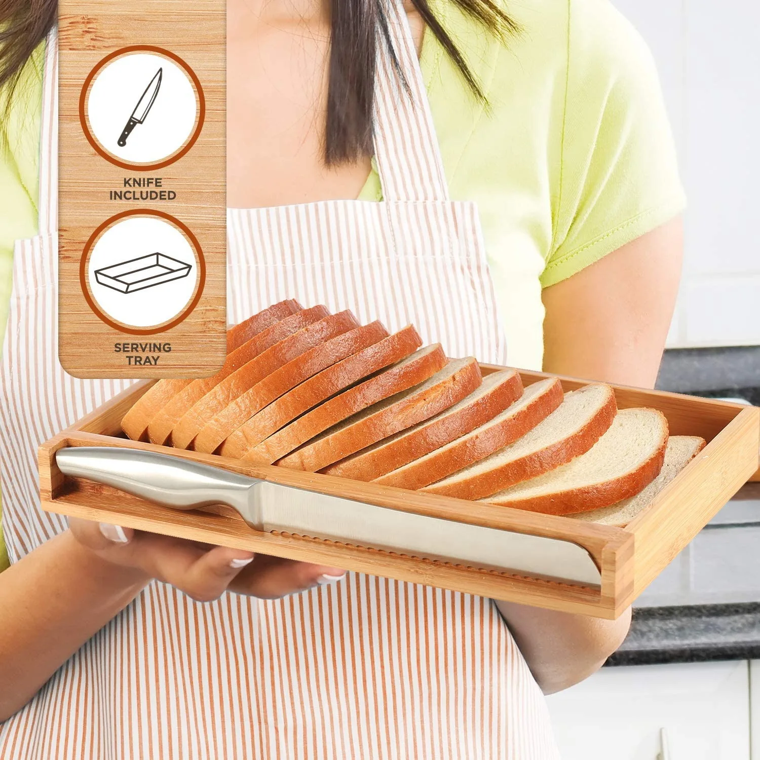2021 NEW Bamboo bread slicer foldable cutting board with knife set, baking supplies